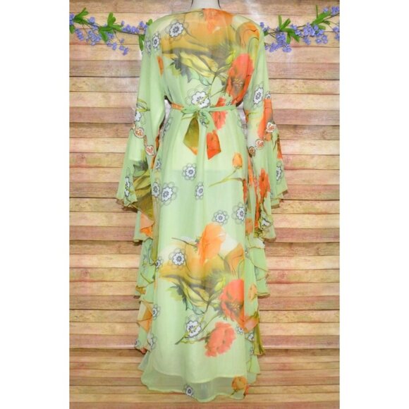 Middle East Arabian Green Floral Maxi Evening Dress Gown  XL 1X Sequin Ruffles - Picture 11 of 16